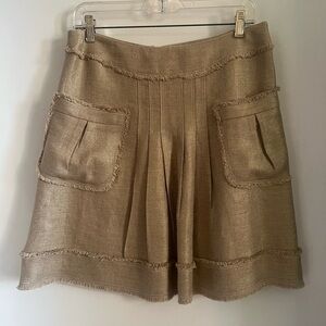 Oscar de La Renta Linen Skirt Gold Tweed